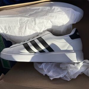 Adidas Men's White and Black Striped Sneakers